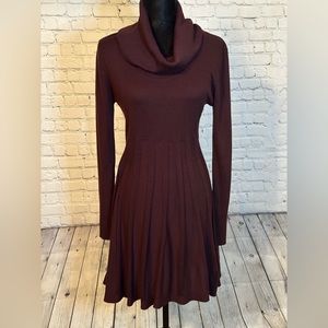 Dana Buckman Long Sleeve Cowl Neck Wine Sweater Dress